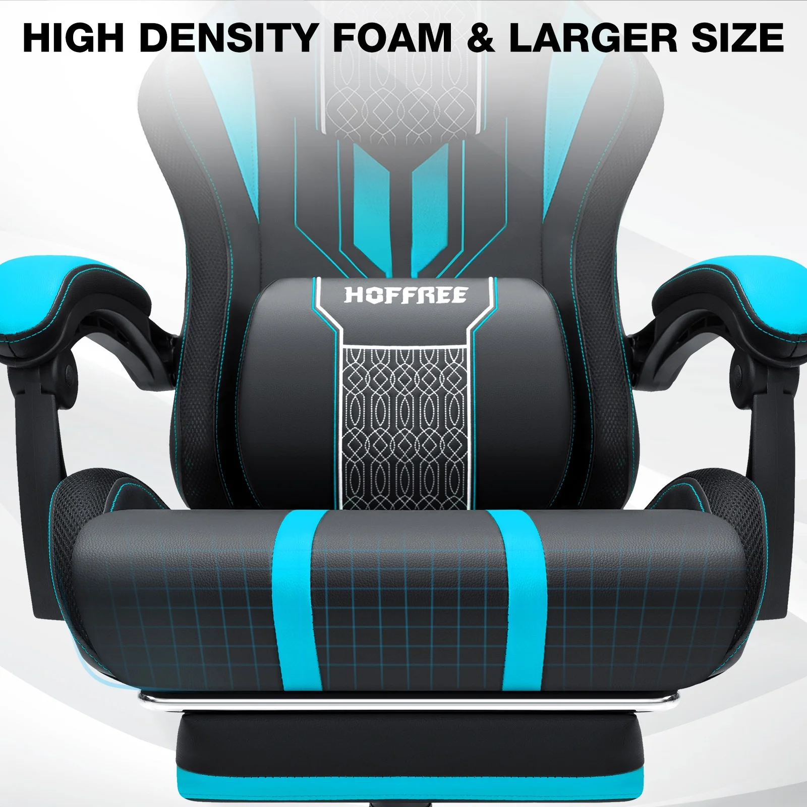 Hoffree Gaming Chair with Bluetooth Speakers Big and Tall Gamer Chair with Footrest and Massage Game Chair with Lumbar Support and 360-Swivel Seat and Headrest for Adults, 400lbs
