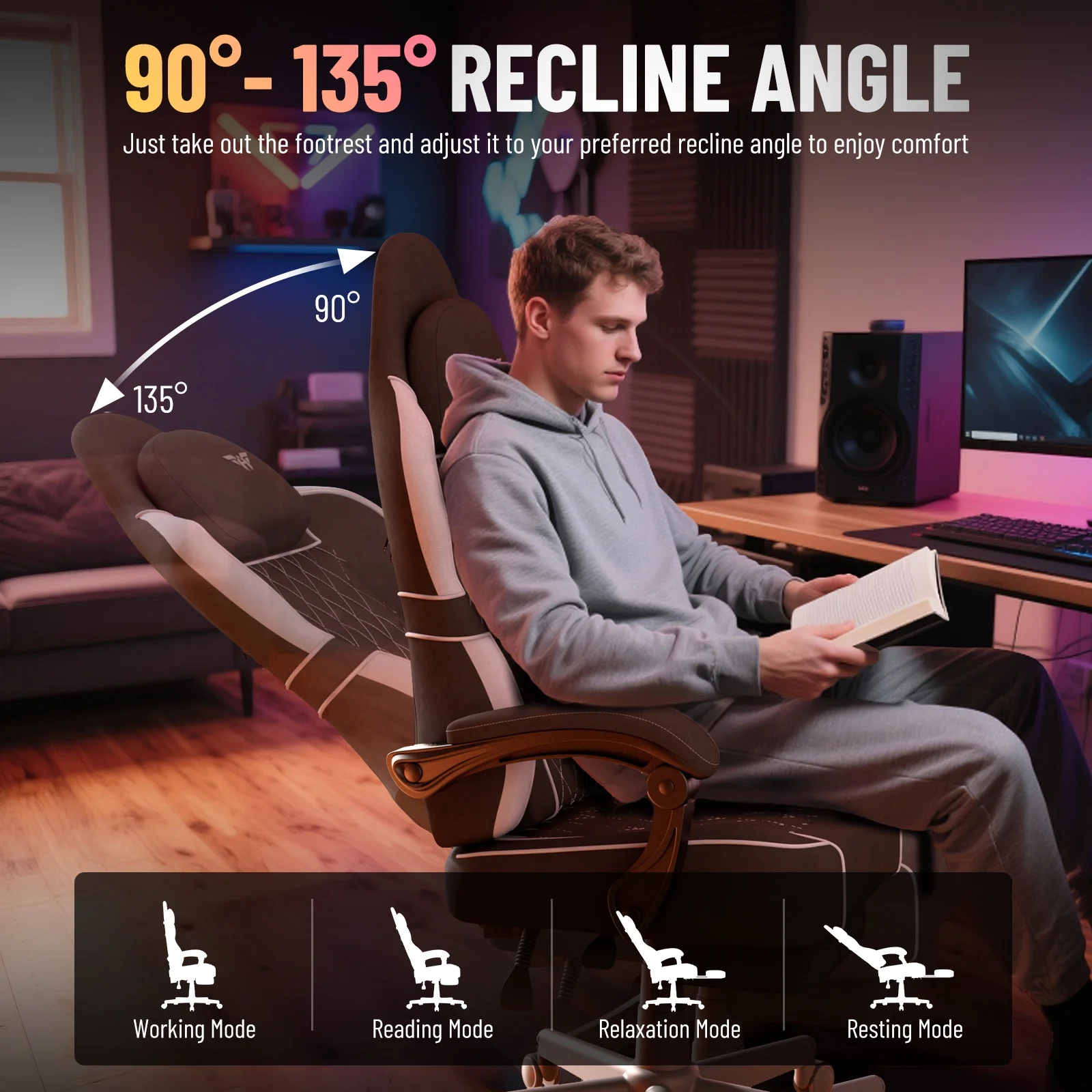 SOONTRANS Gaming Chair for Adults, Velvet Fabric High Back Comfortable Video Game Chair with Footrest and Massage Lumbar Cushion, Racing Computer Desk Chair, Ergonomic Gamer Chair, Black/Grey