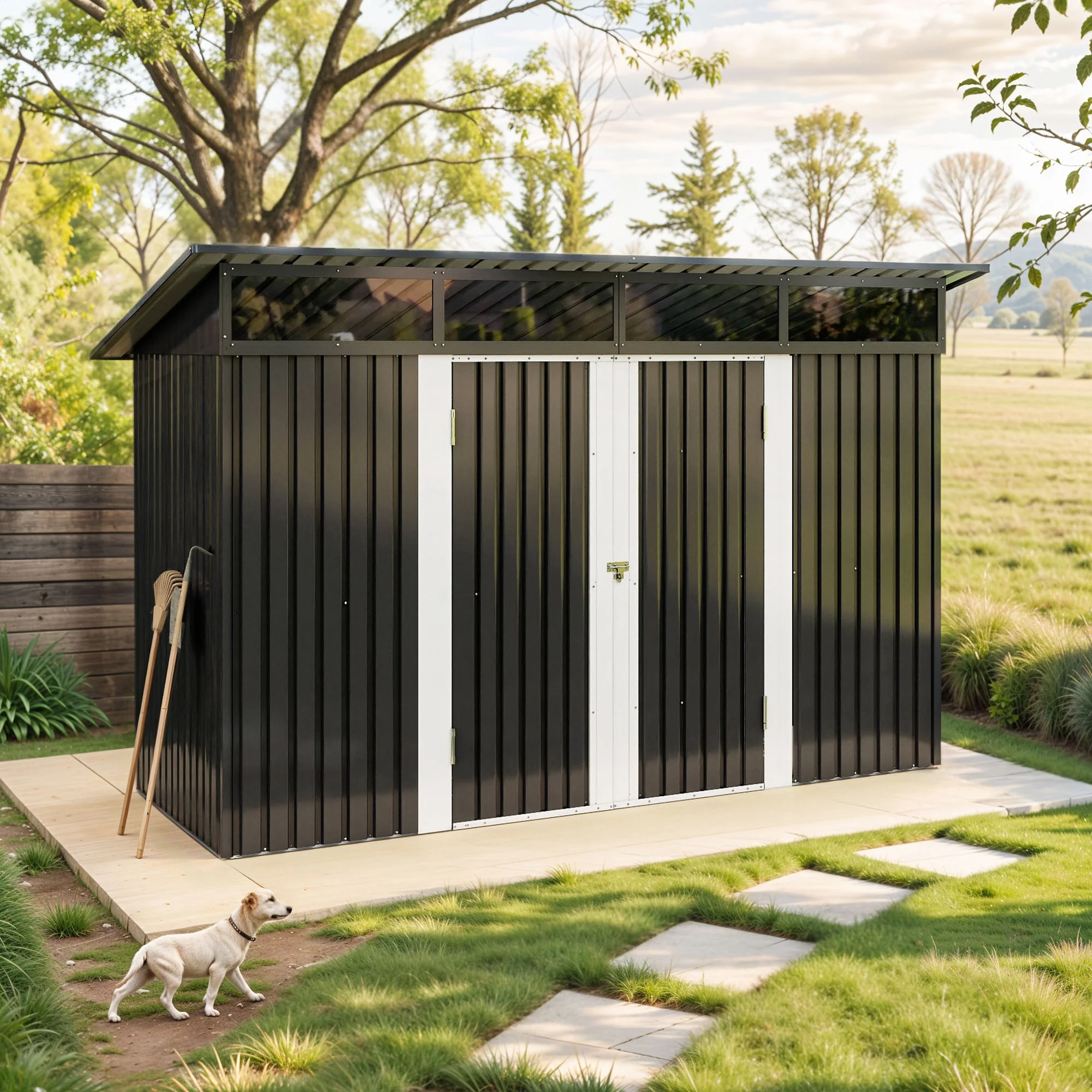 Uforic 9x4 FT Outdoor Storage Shed with Acrylic Windows, Secure Access Lock for Bike Garden Patio Dark Gray