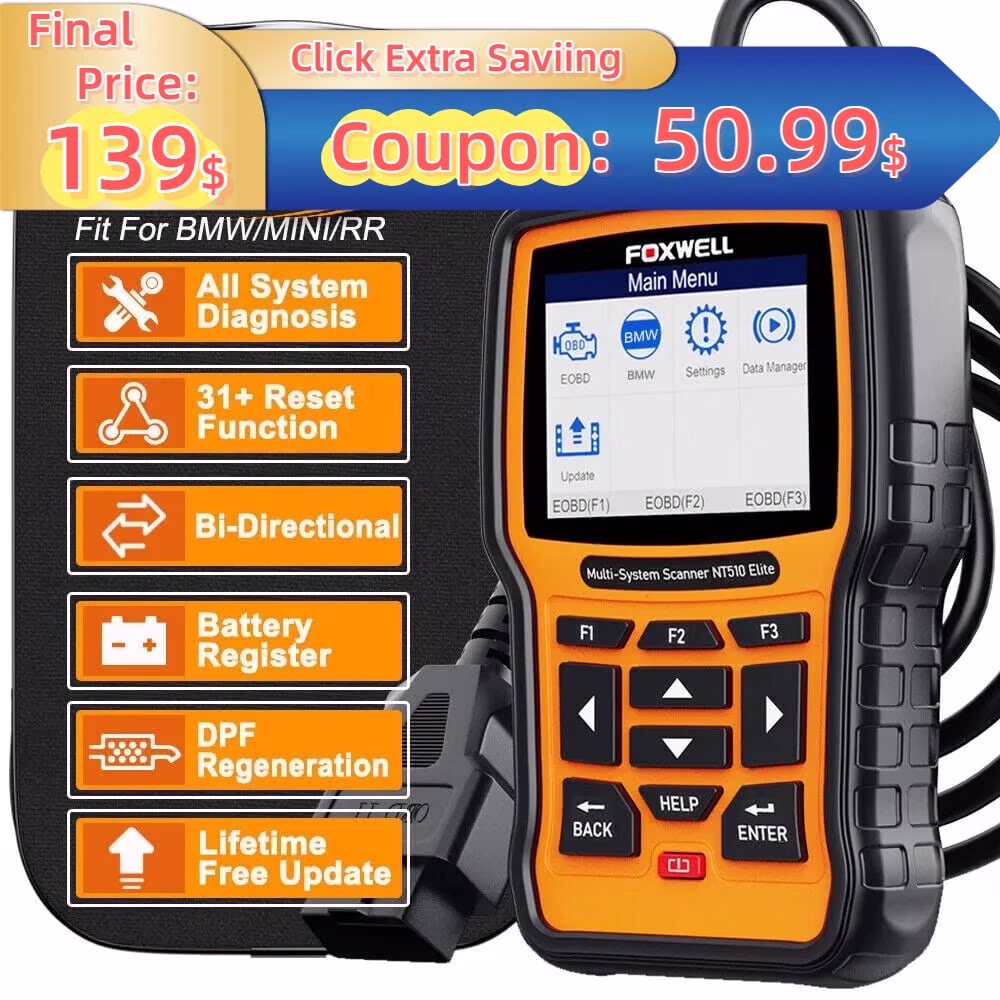 FOXWELL NT510 ELITE OBD2 Scanner For BMW Bidirectional Full Systems Car Diagnostic Scan Tool Active Test SRS EPB SAS Code Reader