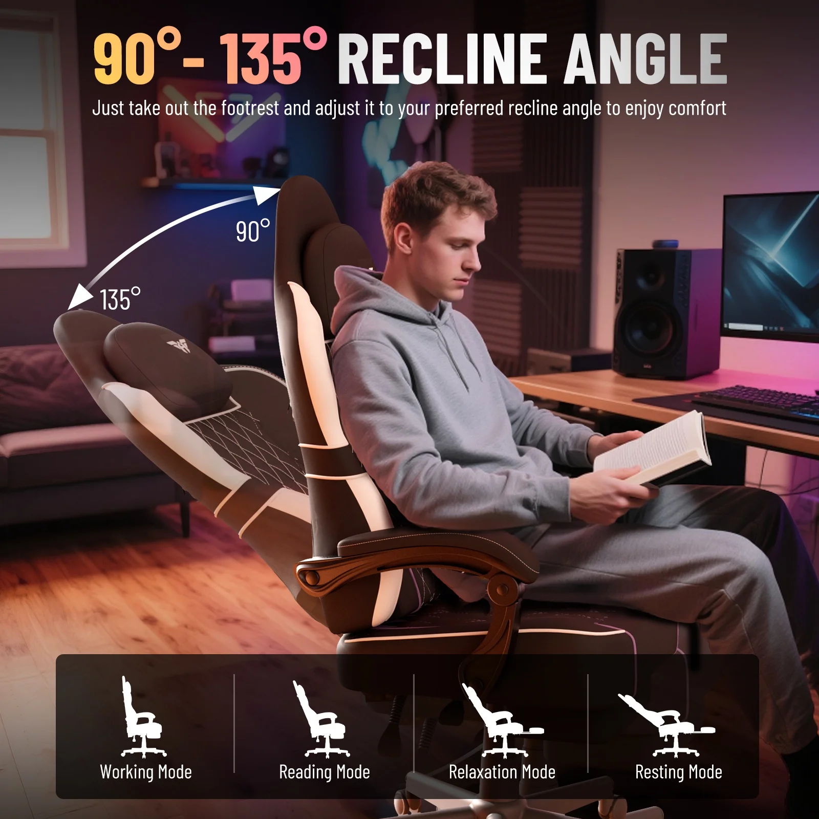 SOONTRANS Gaming Chair for Adults, Velvet Fabric High Back Comfortable Video Game Chair with Footrest and Massage Lumbar Cushion, Racing Computer Desk Chair, Ergonomic Gamer Chair, Black/Grey