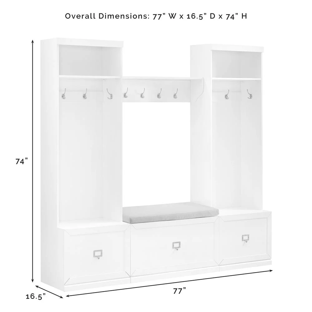 Crosley Furniture Harper 4Pc Entryway Set White - Bench, Shelf, & 2 Hall Trees