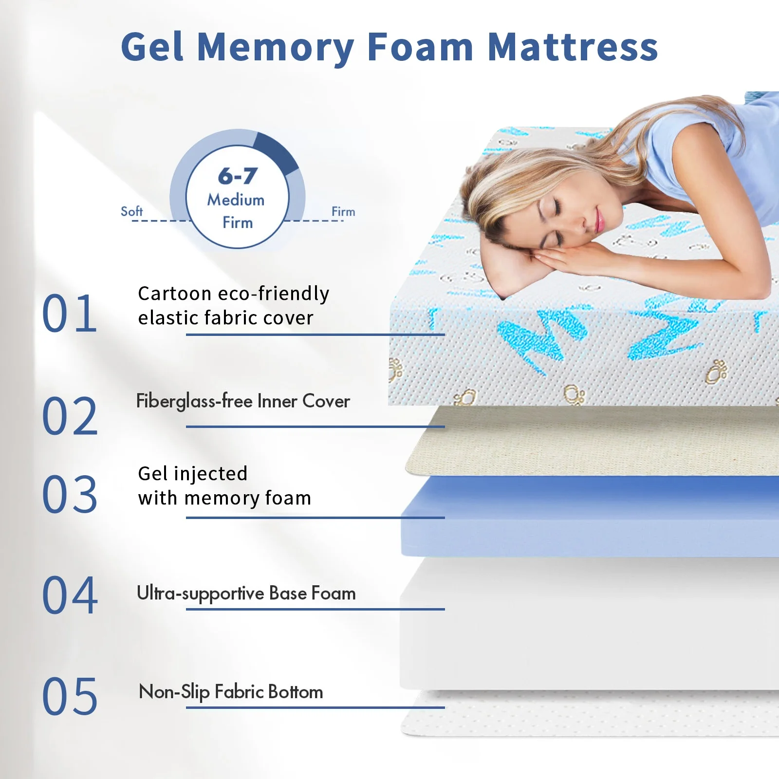 Gel Memory Foam Mattress, Twin, 6 Inch Alphabet Bed Mattress, Medium Firm Feel Mattress,Breathable & Cool Sleep Spine Pressure Relief Bed in a Box CertiPUR-US Certified