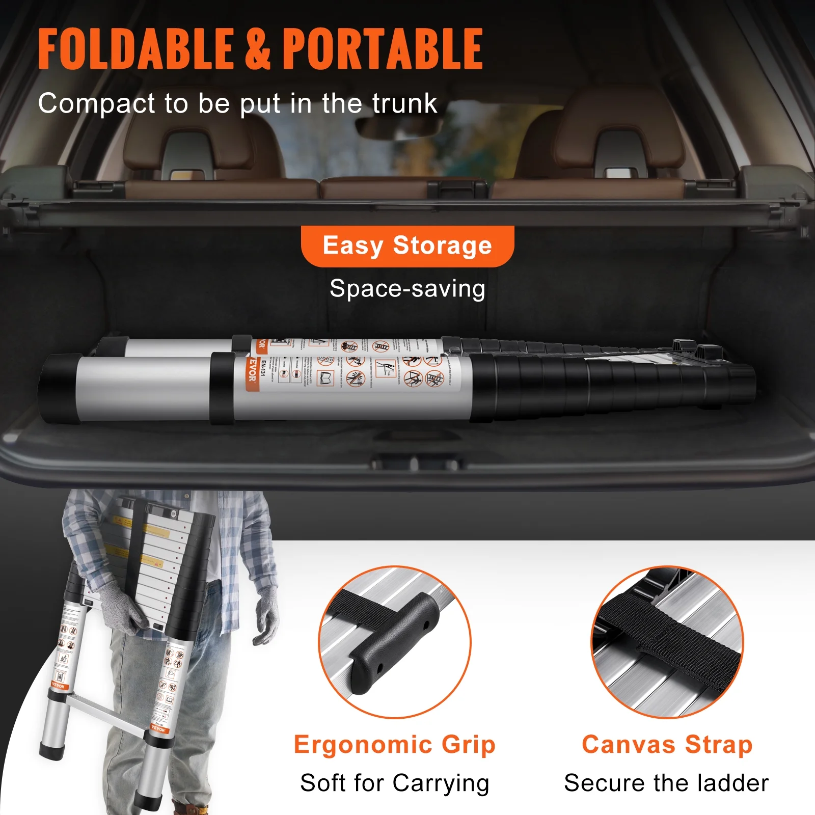 BENTISM 12.5 FT Telescoping Ladder, Aluminum Collapsible Ladder with One-Button Retraction,375 LB Capacity,ANSI Certified | Portable for Home, RV, Loft Use