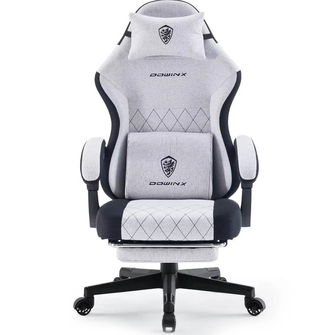 Dowinx Fabric Gaming Chair with Massage Lumbar Support, High Back Ergonomic Computer Chair with Footrest for Adult, Black