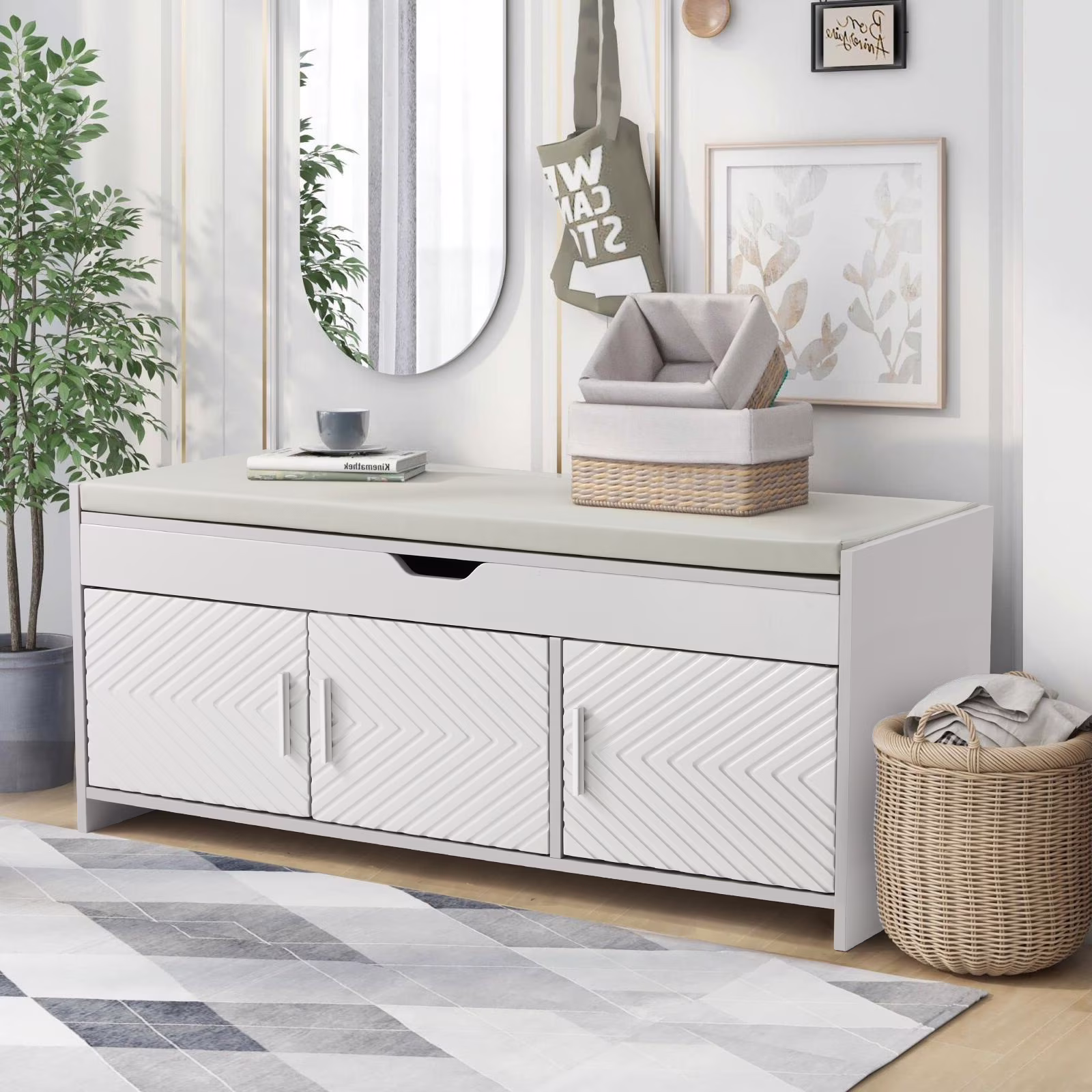 AVAWING Storage Bench, Shoe Bench with Lift Top Storage, Wooden Entryway Bench, Black