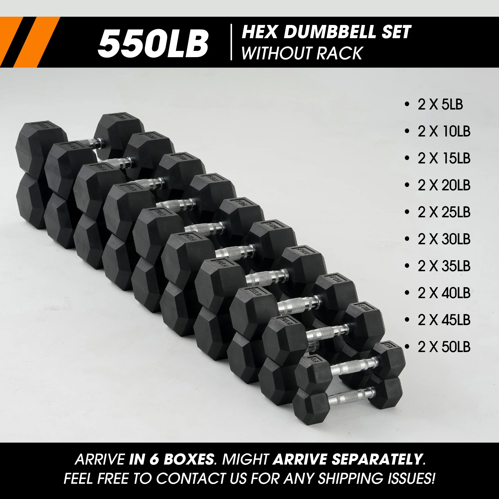 Mikolo Rubber Hex Dumbbell Set with Racks, Option in 450lbs, Strength Training Weight Set Home Gym