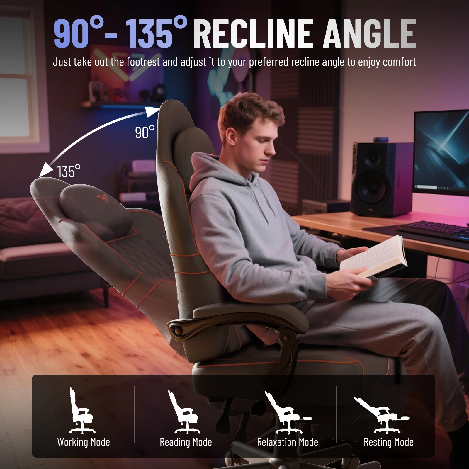 SOONTRANS Gaming Chair for Adults, Velvet Fabric High Back Comfortable Video Game Chair with Footrest and Massage Lumbar Cushion, Racing Computer Desk Chair, Ergonomic Gamer Chair, Black/Grey