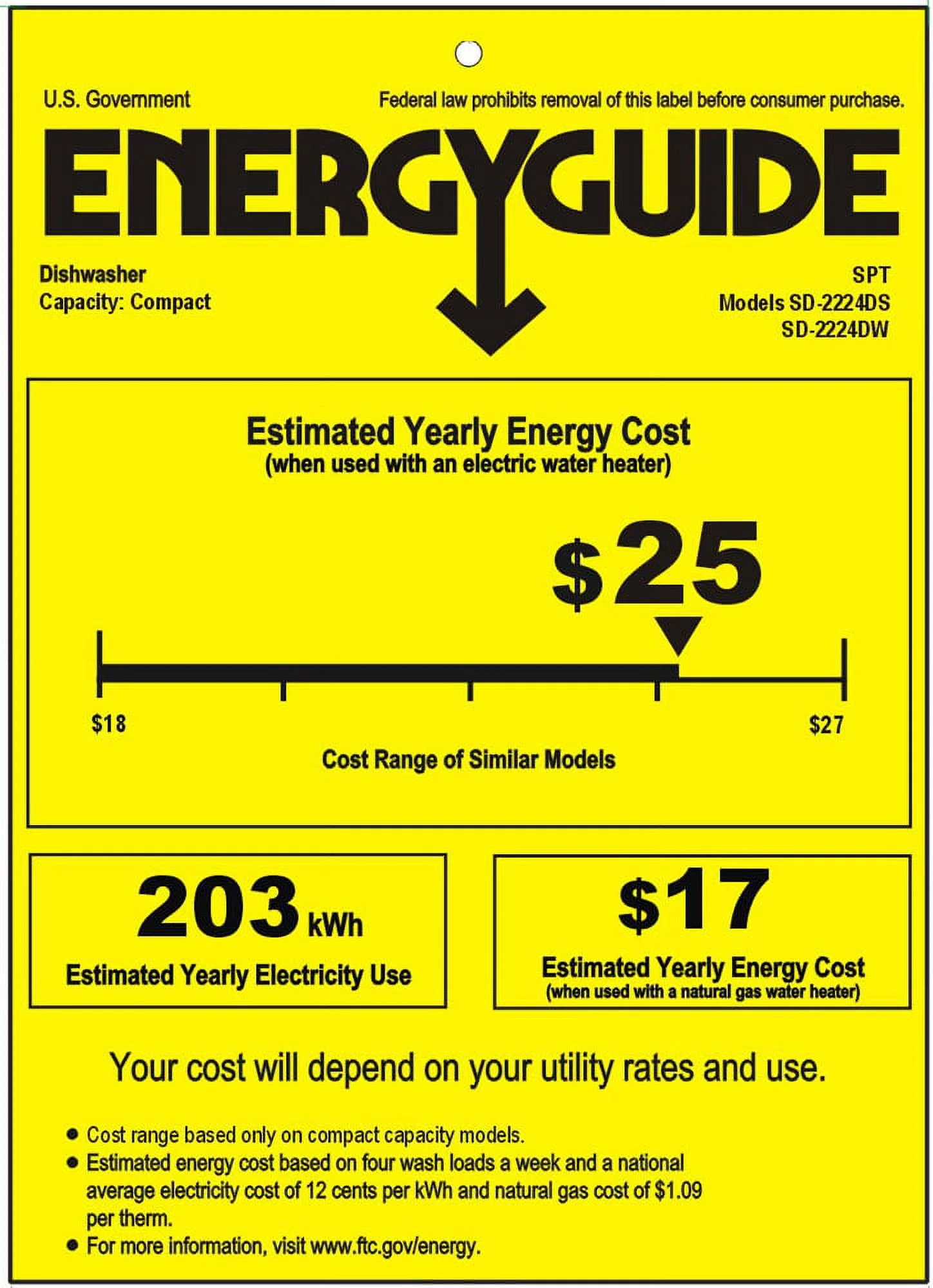 Sunpentown SD-2224DWA Energy Star Countertop Dishwasher with Delay Start & LED, White