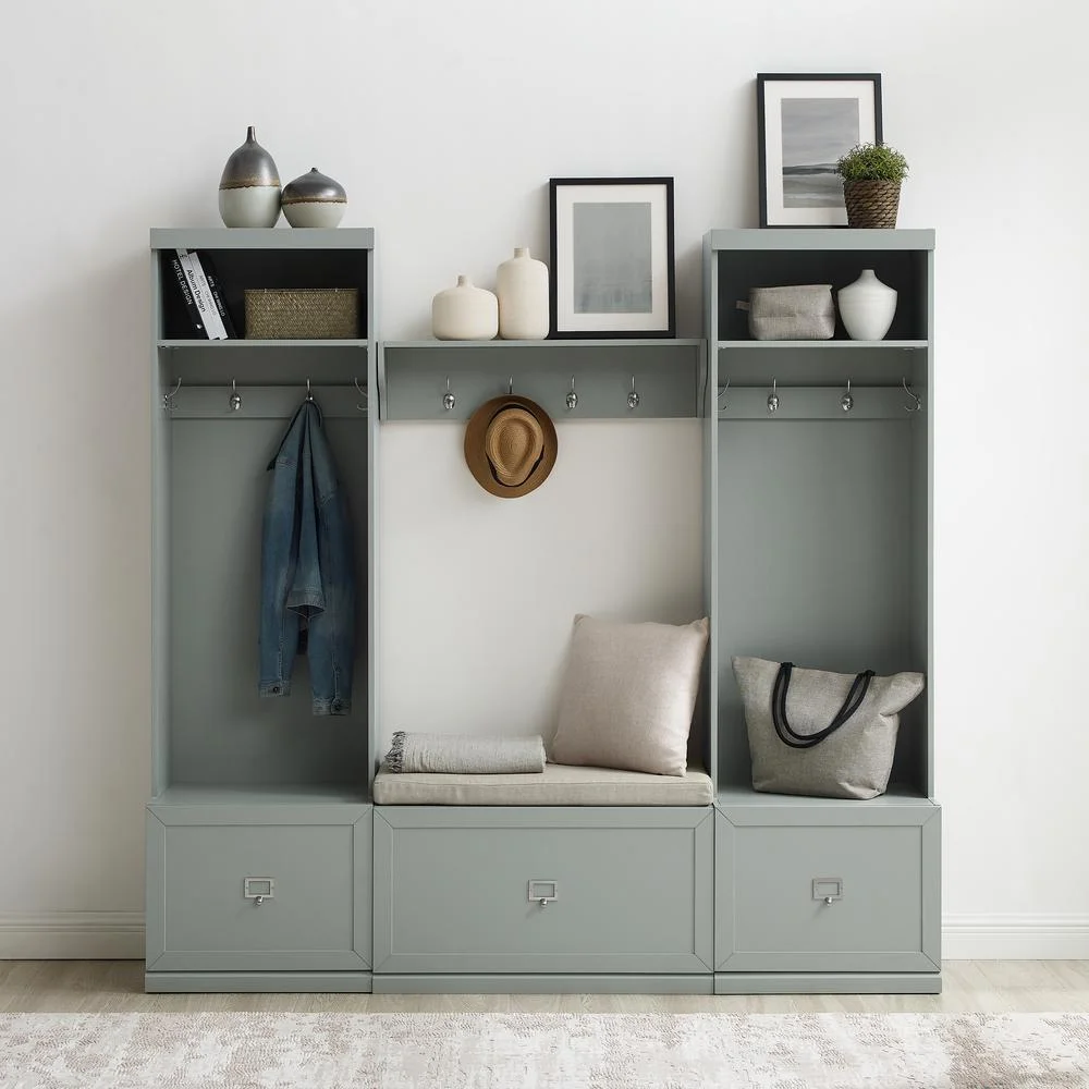 Crosley Furniture Harper 4Pc Entryway Set White - Bench, Shelf, & 2 Hall Trees