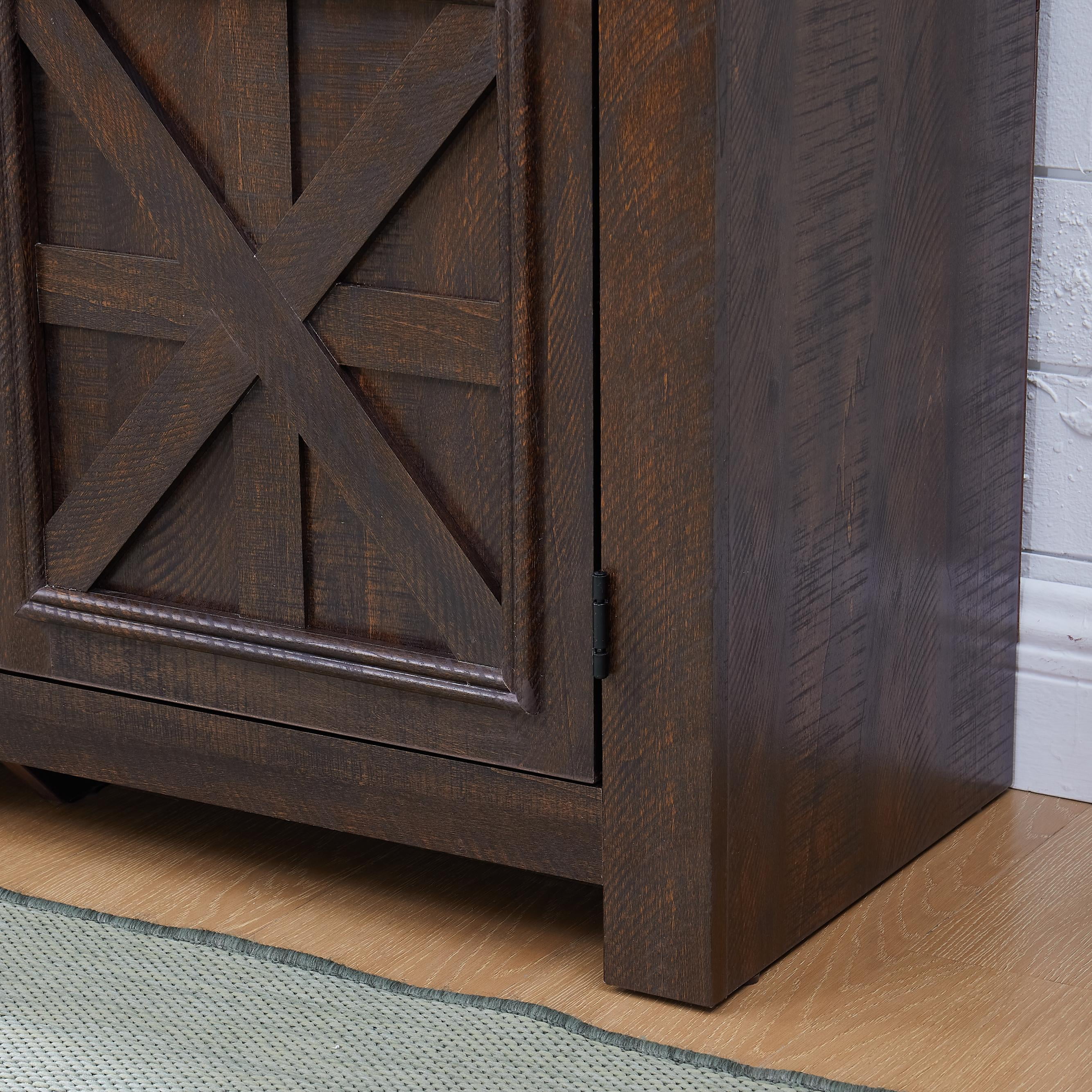 PAPROOS Fireplace TV Stand for 65 Inch TV, Modern Farmhouse TV Cabinet with 23'' Electric Fireplace, Entertainment Center Television Console Table for Living Room, Black+Brown