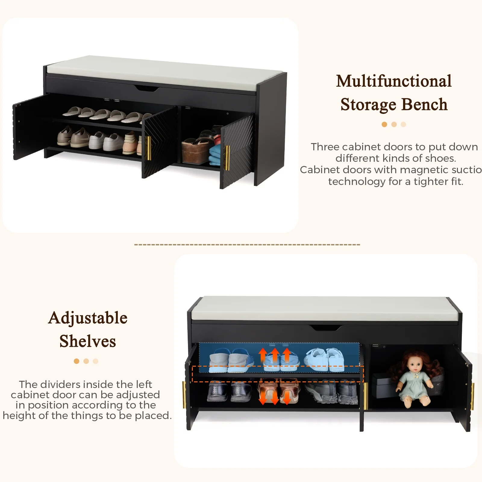 AVAWING Storage Bench, Shoe Bench with Lift Top Storage, Wooden Entryway Bench, Black