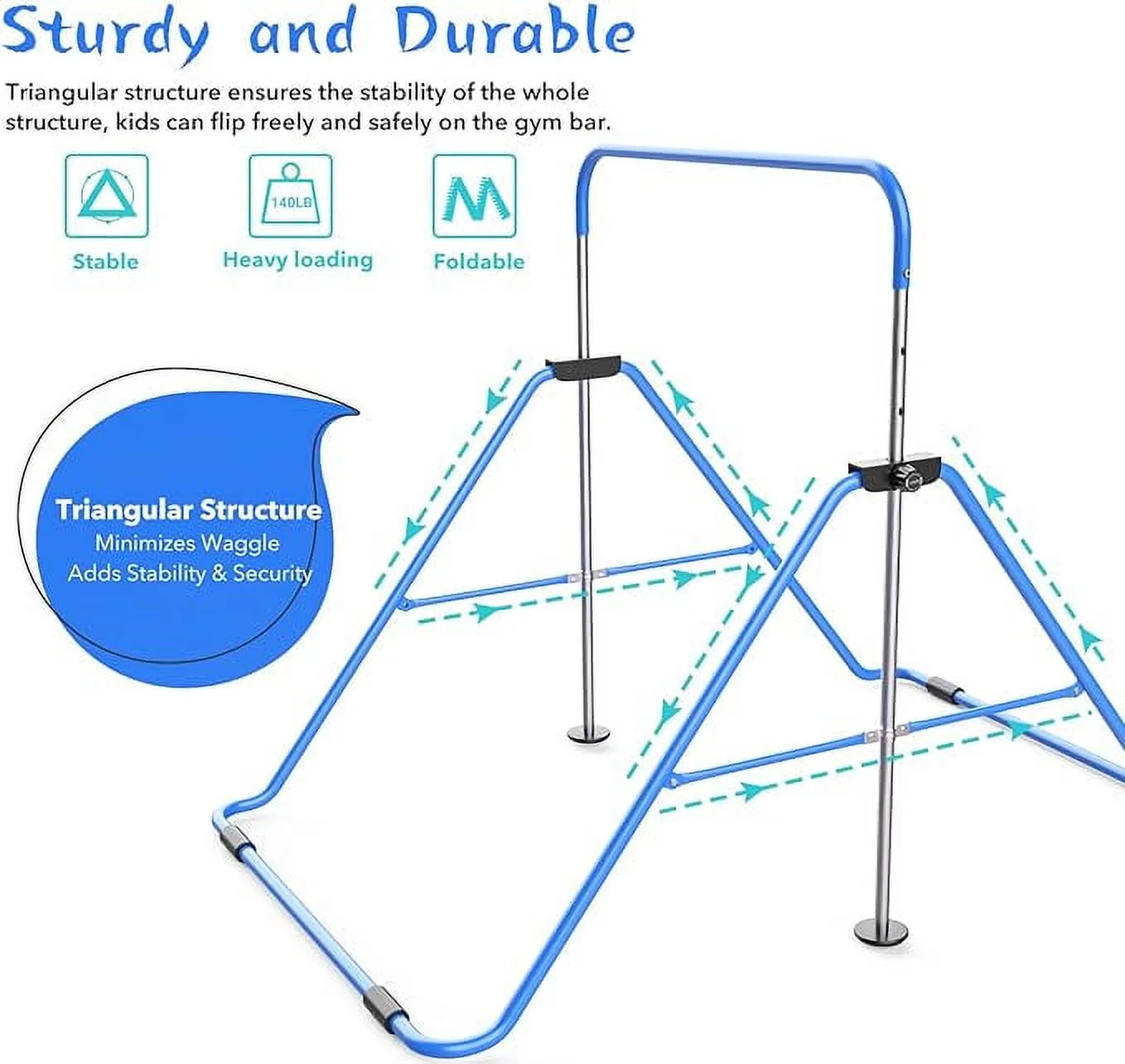 Safly Fun Gymnastics Bar with Mat for Kids, Height Adjustable Junior Training Bar Mat for Home, Folding Gymnastic Horizontal Bars Equipment (Pink+Mat)